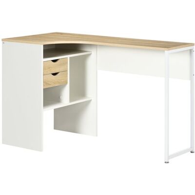 Bureau dangle - HOMCOM - 2 tiroirs bureau en L 3 compartiments ouverts informatique étude - bois - 120x60cm - chêne clair Blanc - Publicité Bureau dangle - HOMCOM - 2 tiroirs bureau en L 3 compartiments ouverts informatique étude - bois - 120x60cm - chêne clair Blanc - Publicité