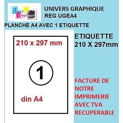 UNIVERS GRAPHIQUE 100 feuilles A4 papier adhésif blanc - Étiquette autocollante 210x297mm - planche adhésive permanente de 1 etiquette - Publicité UNIVERS GRAPHIQUE 100 feuilles A4 papier adhésif blanc - Étiquette autocollante 210x297mm - planche adhésive permanente de 1 etiquette - Publicité
