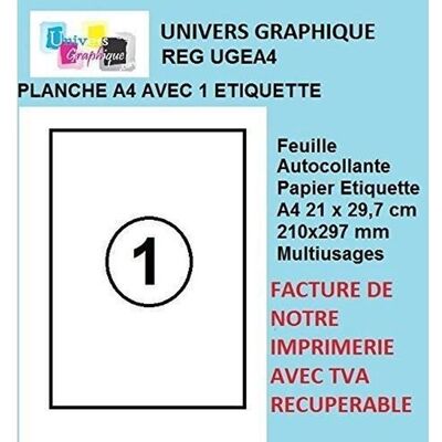 UNIVERS GRAPHIQUE 50 feuilles A4 papier adhésif blanc - Étiquette autocollante 210x297mm - planche adhésive permanente - Publicité UNIVERS GRAPHIQUE 50 feuilles A4 papier adhésif blanc - Étiquette autocollante 210x297mm - planche adhésive permanente - Publicité