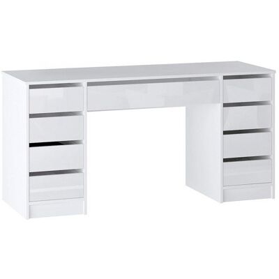 VENTE-UNIQUE Bureau avec 9 tiroirs – Blanc Brillant - JENEMI Blanc - Publicité VENTE-UNIQUE Bureau avec 9 tiroirs – Blanc Brillant - JENEMI Blanc - Publicité