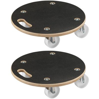 Wiltec 2x chariot de transport 380 x 110 mm rond charge maximale 250 kg plateau en bois avec 4 roulettes pivotantes Noir - Publicité Wiltec 2x chariot de transport 380 x 110 mm rond charge maximale 250 kg plateau en bois avec 4 roulettes pivotantes Noir - Publicité