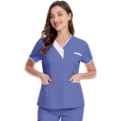 DEMEUBLE Tunique Médicale Femme Col en V Blouse Medicale Femme Manche Courte Uniforme De Travail Blouse Infirmiere Femme Violet Violet - Publicité DEMEUBLE Tunique Médicale Femme Col en V Blouse Medicale Femme Manche Courte Uniforme De Travail Blouse Infirmiere Femme Violet Violet - Publicité