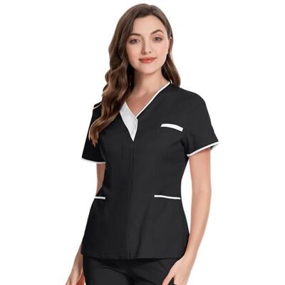 DEMEUBLE Tunique Médicale Femme Col en V Blouse Medicale Femme Manche Courte Uniforme De Travail Blouse Infirmiere Femme Noir Noir - Publicité DEMEUBLE Tunique Médicale Femme Col en V Blouse Medicale Femme Manche Courte Uniforme De Travail Blouse Infirmiere Femme Noir Noir - Publicité