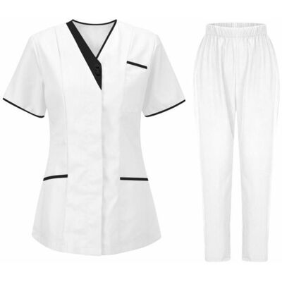 NOBRAND 2Pcs Uniforme Blouse Medicale et Pantalonde Travail Femme Taille ElastiqueTenue Aide Soignante Uniforme Infirmiere Professionnelle Blanc - Publicité NOBRAND 2Pcs Uniforme Blouse Medicale et Pantalonde Travail Femme Taille ElastiqueTenue Aide Soignante Uniforme Infirmiere Professionnelle Blanc - Publicité