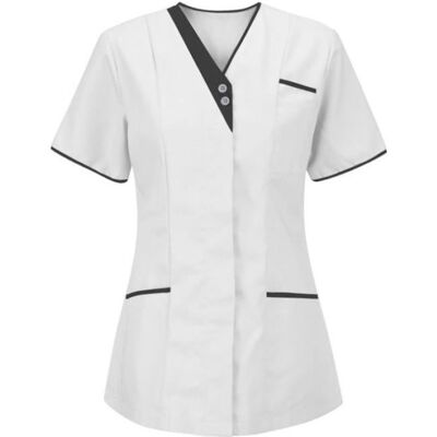 LEFT GIRL Tunique Médicale Femme - Uniforme De Travail - Col en V - Manche Courte - Blanc Blanc - Publicité LEFT GIRL Tunique Médicale Femme - Uniforme De Travail - Col en V - Manche Courte - Blanc Blanc - Publicité