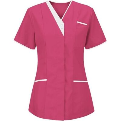 Tunique Médicale Femme - Uniforme De Travail - Col en V - Manche Courte - Rose Rose - Publicité Tunique Médicale Femme - Uniforme De Travail - Col en V - Manche Courte - Rose Rose - Publicité