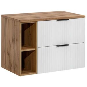 MEUBLORAMA Ensemble de salle de bain NOXERA 80 cm – Meuble sous vasque suspendu blanc mat et chêne wotan avec plan pour vasque et 2 niches Blanc - Publicité MEUBLORAMA Ensemble de salle de bain NOXERA 80 cm – Meuble sous vasque suspendu blanc mat et chêne wotan avec plan pour vasque et 2 niches Blanc - Publicité