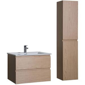 MOB-IN Ensemble meuble simple vasque 60cm avec vasque et colonne SORRENTO Décor chêne Marron - Publicité MOB-IN Ensemble meuble simple vasque 60cm avec vasque et colonne SORRENTO Décor chêne Marron - Publicité