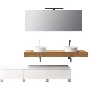 Ensemble de salle de bain double vasque 9 pièces ASTRA chêne miel-blanc Marron - Publicité Ensemble de salle de bain double vasque 9 pièces ASTRA chêne miel-blanc Marron - Publicité