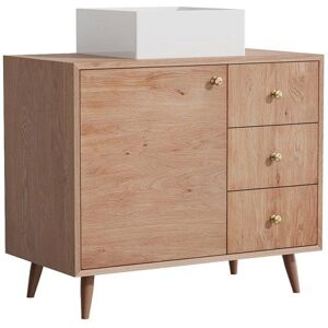 VENTE-UNIQUE Meuble de salle de bain en chêne massif avec vasque à poser carrée - Naturel clair - 93 cm - ZARENO Marron - Publicité VENTE-UNIQUE Meuble de salle de bain en chêne massif avec vasque à poser carrée - Naturel clair - 93 cm - ZARENO Marron - Publicité