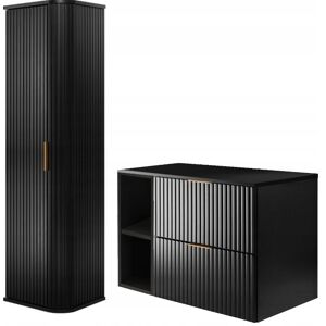 RODAN Ensemble de Meubles de Salle de Bain FLOW - Meuble pour Vasque à Poser 80 cm et Armoire Murale 139 cm - avec étagère - Noir Noir - Publicité RODAN Ensemble de Meubles de Salle de Bain FLOW - Meuble pour Vasque à Poser 80 cm et Armoire Murale 139 cm - avec étagère - Noir Noir - Publicité