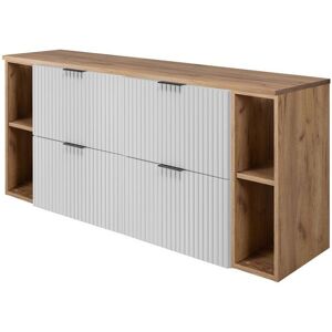 FURNIDEA Meuble de Salle de Bain Suspendu Sous Vasque avec 2 Étagères Extensions et Plan FLOW – Blanc/Chêne – 160 cm - Publicité FURNIDEA Meuble de Salle de Bain Suspendu Sous Vasque avec 2 Étagères Extensions et Plan FLOW – Blanc/Chêne – 160 cm - Publicité