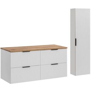 MEUBLORAMA Ensemble de salle de bain NOXERA 120 cm – Meuble sous vasque suspendu blanc avec plan pour vasque chêne wotan et colonne murale Blanc - Publicité MEUBLORAMA Ensemble de salle de bain NOXERA 120 cm – Meuble sous vasque suspendu blanc avec plan pour vasque chêne wotan et colonne murale Blanc - Publicité