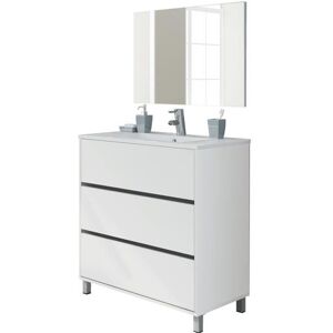 PEGANE Meuble Vasque avec miroir coloris blanc brillant - Hauteur 90 x Longueur 81.5 x Profondeur 46.5 cm Blanc - Publicité PEGANE Meuble Vasque avec miroir coloris blanc brillant - Hauteur 90 x Longueur 81.5 x Profondeur 46.5 cm Blanc - Publicité