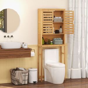 COSTWAY Meuble WC au-Dessus des Toilettes en Bambou avec Placard à 2 Portes Étagère Ouverte pour Salle de Bain 62 x 23 x 170 cm Marron - Publicité COSTWAY Meuble WC au-Dessus des Toilettes en Bambou avec Placard à 2 Portes Étagère Ouverte pour Salle de Bain 62 x 23 x 170 cm Marron - Publicité