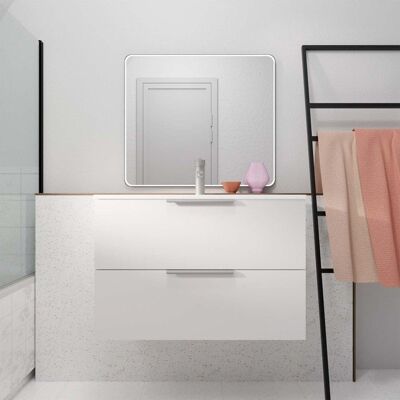 AURLANE Meuble de Salle de Bains 80cm Suspendu Blanc 2 Tiroirs - Vasque Blanche - ELEMENTARY Blanc - Publicité AURLANE Meuble de Salle de Bains 80cm Suspendu Blanc 2 Tiroirs - Vasque Blanche - ELEMENTARY Blanc - Publicité