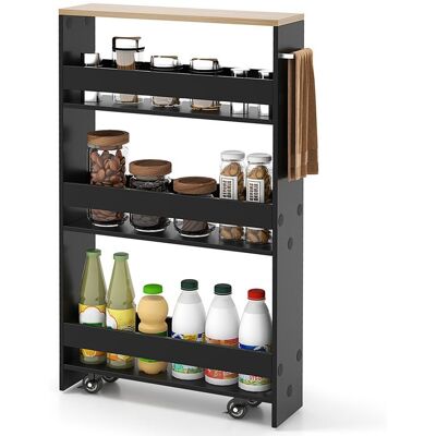 GIANTEX Chariot de Service Étroit avec Roulettes à 4 Niveaux-Desserte de Cuisine avec Poignée-13 cm-Salle de Bain-Noir+ Naturel Noir - Publicité GIANTEX Chariot de Service Étroit avec Roulettes à 4 Niveaux-Desserte de Cuisine avec Poignée-13 cm-Salle de Bain-Noir+ Naturel Noir - Publicité