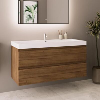 LOMAZOO meuble de salle de bain Monaco chêne chaud - lavabo blanc - 100cm Marron - Publicité LOMAZOO meuble de salle de bain Monaco chêne chaud - lavabo blanc - 100cm Marron - Publicité