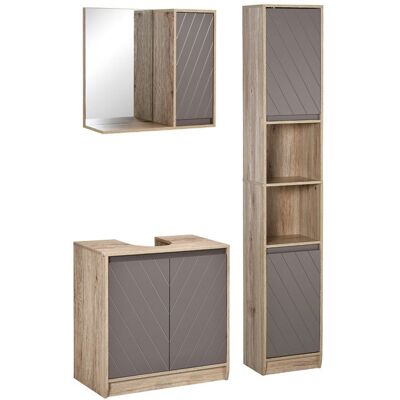 Ensemble de Meuble sous lavabo armoire avec miroir et meuble colonne - HOMCOM - Bois - 30x24x170cm - Gris Marron - Publicité Ensemble de Meuble sous lavabo armoire avec miroir et meuble colonne - HOMCOM - Bois - 30x24x170cm - Gris Marron - Publicité