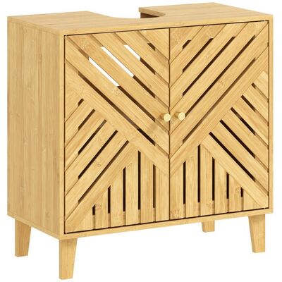 Meuble sous lavabo - HOMCOM - avec étagère réglable et portes à lattes - anti-humidité - en bambou - 60 x 30 x 60 cm - naturel Beige - Publicité Meuble sous lavabo - HOMCOM - avec étagère réglable et portes à lattes - anti-humidité - en bambou - 60 x 30 x 60 cm - naturel Beige - Publicité