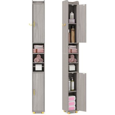 GIANTEX Colonne de Salle de Bain Étroit-Étagères Réglables-2 Compartiments Ouvertes-2 Portes-Porte-Serviettes-20x20x179cm-Gris - Publicité GIANTEX Colonne de Salle de Bain Étroit-Étagères Réglables-2 Compartiments Ouvertes-2 Portes-Porte-Serviettes-20x20x179cm-Gris - Publicité