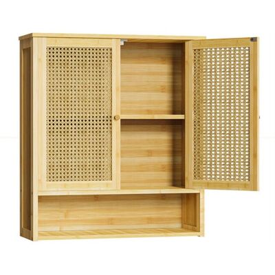Armoire Murale de Salle de Bain - UNHO - 59x20.5x66.5cm - Bambou - Double Porte - Étagère Réglable Marron - Publicité Armoire Murale de Salle de Bain - UNHO - 59x20.5x66.5cm - Bambou - Double Porte - Étagère Réglable Marron - Publicité