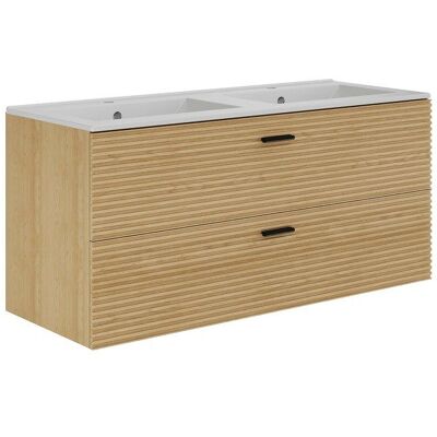 VENTE-UNIQUE Meuble de salle de bain suspendu strié avec vasque à encastrer - 2 tiroirs - Naturel clair - 120 cm - SARONE Beige - Publicité VENTE-UNIQUE Meuble de salle de bain suspendu strié avec vasque à encastrer - 2 tiroirs - Naturel clair - 120 cm - SARONE Beige - Publicité