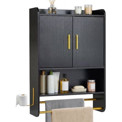 COSTWAY Armoire Murale Salle de Bain avec 2 Portes Étagères Réglable et Amovible 2 Porte-Serviettes Crochet 55x20x80 cm Noir Noir - Publicité COSTWAY Armoire Murale Salle de Bain avec 2 Portes Étagères Réglable et Amovible 2 Porte-Serviettes Crochet 55x20x80 cm Noir Noir - Publicité