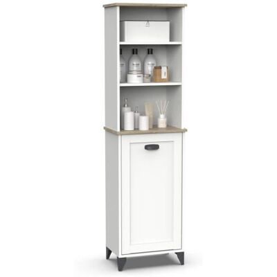 PEGANE Colonne de salle de bain meuble de rangment coloris blanc chêne cambrian - Longueur 465 x Profondeur 31 x hauteur 168 cm Blanc - Publicité PEGANE Colonne de salle de bain meuble de rangment coloris blanc chêne cambrian - Longueur 465 x Profondeur 31 x hauteur 168 cm Blanc - Publicité