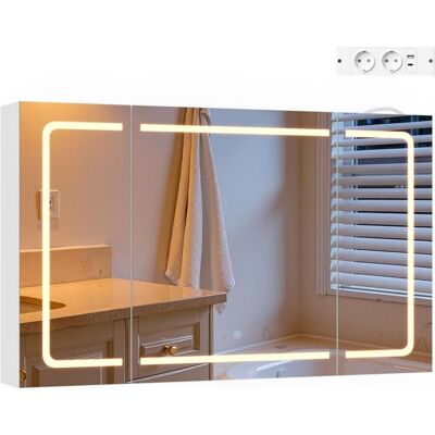 Armoire murale de salle de bain 100x60x14 5 cm - 3 Portes - EUGAD - miroir LED - Éclairage tactile 3 couleurs Blanc - Publicité Armoire murale de salle de bain 100x60x14 5 cm - 3 Portes - EUGAD - miroir LED - Éclairage tactile 3 couleurs Blanc - Publicité