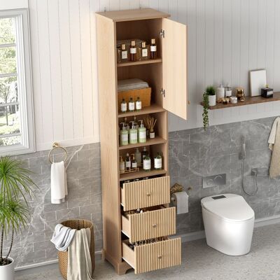 MERAX Armoire Haute de Salle de Bain - avec 3 Tiroirs - 2 Étagères Ouvertes - Bois Naturel - 40x30x172 cm Jaune - Publicité MERAX Armoire Haute de Salle de Bain - avec 3 Tiroirs - 2 Étagères Ouvertes - Bois Naturel - 40x30x172 cm Jaune - Publicité