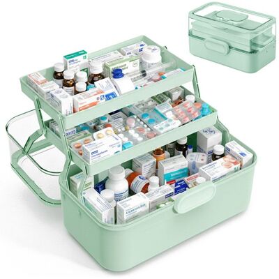 Boîte à pharmacie Relaxdays 3 niveaux compartiment pilules pliable plastique HxLxP : 17 x 285 x 155 cm verte Vert - Publicité Boîte à pharmacie Relaxdays 3 niveaux compartiment pilules pliable plastique HxLxP : 17 x 285 x 155 cm verte Vert - Publicité