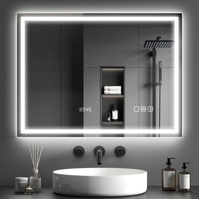 Miroir salle de bain - HOMCOM - LED - bluetooth - 60 x 80 cm - lumière réglable 3 couleurs anti-buée mémoire - argent Blanc - Publicité Miroir salle de bain - HOMCOM - LED - bluetooth - 60 x 80 cm - lumière réglable 3 couleurs anti-buée mémoire - argent Blanc - Publicité