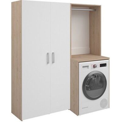 VENTE-UNIQUE Meuble pour machine à laver avec penderie et colonne double porte – Naturel clair et blanc – L156 x H184 – ERKANO Beige - Publicité VENTE-UNIQUE Meuble pour machine à laver avec penderie et colonne double porte – Naturel clair et blanc – L156 x H184 – ERKANO Beige - Publicité