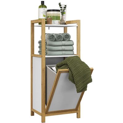 Meuble sur Pied en Bambou - HOMCOM - Panier à Linge - Salle de Bain Gain de Place - 2 étagères - dim. 40L x 30l x 865H cm Blanc - Publicité Meuble sur Pied en Bambou - HOMCOM - Panier à Linge - Salle de Bain Gain de Place - 2 étagères - dim. 40L x 30l x 865H cm Blanc - Publicité