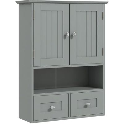 Armoire murale de salle de bain - kleankin - avec portes étagère ouverte 2 tiroirs pour ranger - 508l x 178P x 66H cm - gris Gris - Publicité Armoire murale de salle de bain - kleankin - avec portes étagère ouverte 2 tiroirs pour ranger - 508l x 178P x 66H cm - gris Gris - Publicité