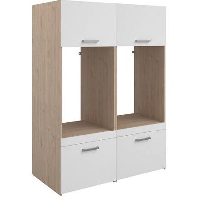 VENTE-UNIQUE Meuble pour 2 machines à laver avec placards – Naturel clair et blanc – L128 x H184 – ERKANO Beige - Publicité VENTE-UNIQUE Meuble pour 2 machines à laver avec placards – Naturel clair et blanc – L128 x H184 – ERKANO Beige - Publicité