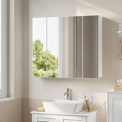 Meuble de Salle de Bain à 3 Portes Miroir - EUGAD Placard Mural WC - 70x145x61cm - Blanc Blanc - Publicité Meuble de Salle de Bain à 3 Portes Miroir - EUGAD Placard Mural WC - 70x145x61cm - Blanc Blanc - Publicité