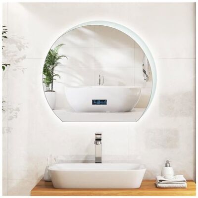 GIANTEX Miroir de Salle de Bain LED 53 x 60 cm Forme de Demi-Lune sans CadreÉclairage LED 3 Couleurs Fonction Anti-Buée & Mémoi - Publicité GIANTEX Miroir de Salle de Bain LED 53 x 60 cm Forme de Demi-Lune sans CadreÉclairage LED 3 Couleurs Fonction Anti-Buée & Mémoi - Publicité