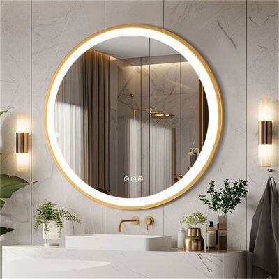 UNHO Miroir Salle de Bain - LED - Rond 60cm - Anti Buée - Éclairage Tactile - Étanche IP56 Jaune - Publicité UNHO Miroir Salle de Bain - LED - Rond 60cm - Anti Buée - Éclairage Tactile - Étanche IP56 Jaune - Publicité