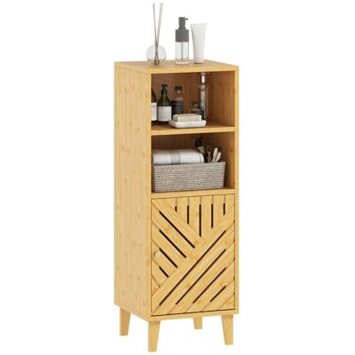 Meuble de salle de bain - HOMCOM - 1 placard 2 compartiment ouvert - porte et pieds en bambou - 32 x 30 x 90 cm - effet bois naturel Beige - Publicité Meuble de salle de bain - HOMCOM - 1 placard 2 compartiment ouvert - porte et pieds en bambou - 32 x 30 x 90 cm - effet bois naturel Beige - Publicité