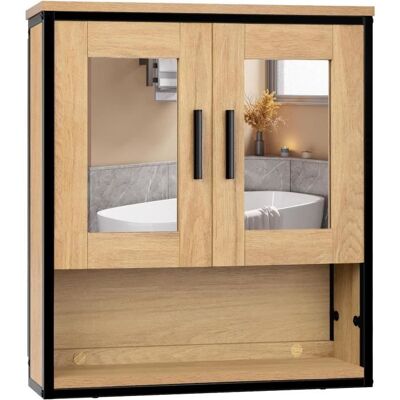 EUGAD Meuble Salle de Bain Armoire Murale Salle de Bain avec Miroir Tablette Réglable 3 Niveaux Chêne Clair+Noir E0IG1015 Marron - Publicité EUGAD Meuble Salle de Bain Armoire Murale Salle de Bain avec Miroir Tablette Réglable 3 Niveaux Chêne Clair+Noir E0IG1015 Marron - Publicité