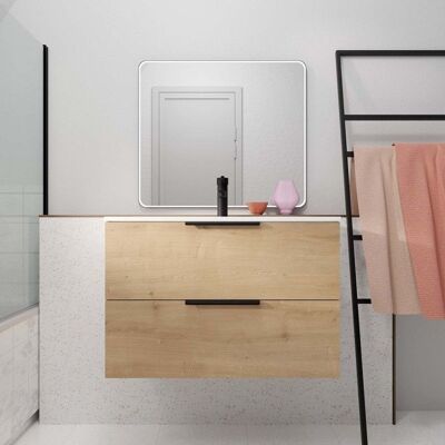 AURLANE Meuble de Salle de Bains 80cm Suspendu Decor Bois Clair 2 Tiroirs - Vasque Blanche - ELEMENTARY Marron - Publicité AURLANE Meuble de Salle de Bains 80cm Suspendu Decor Bois Clair 2 Tiroirs - Vasque Blanche - ELEMENTARY Marron - Publicité