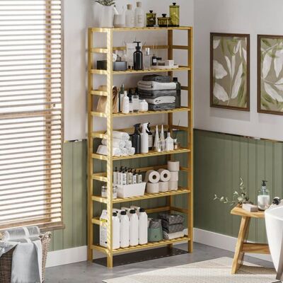 Étagère Salle de Bain - UNHO - 6 Niveaux - Bambou - 60x26x162cm - Charge Max 108kg - Publicité Étagère Salle de Bain - UNHO - 6 Niveaux - Bambou - 60x26x162cm - Charge Max 108kg - Publicité