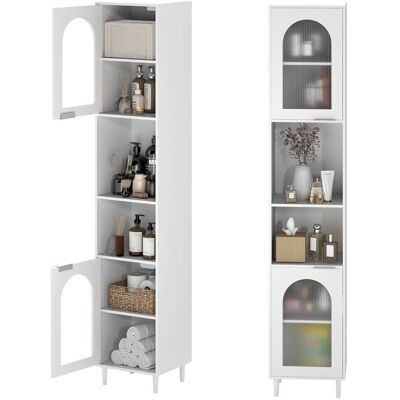 COSTWAY Meuble Colonne de Salle de Bain avec 2 Portes en Verre Trempé 2 Compartiments Ouverts Étagères Réglables 35x30x180cm Blanc - Publicité COSTWAY Meuble Colonne de Salle de Bain avec 2 Portes en Verre Trempé 2 Compartiments Ouverts Étagères Réglables 35x30x180cm Blanc - Publicité
