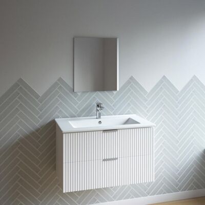 AURLANE Meuble salle de bain simple vasque 60cm blanc MDF ondulé Blanc - Publicité AURLANE Meuble salle de bain simple vasque 60cm blanc MDF ondulé Blanc - Publicité