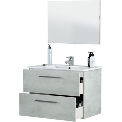 PEGANE Meuble sous-vasque avec 2 tiroirs susp.+ miroir décor béton - 57 x 80 x 45 cm Gris - Publicité PEGANE Meuble sous-vasque avec 2 tiroirs susp.+ miroir décor béton - 57 x 80 x 45 cm Gris - Publicité