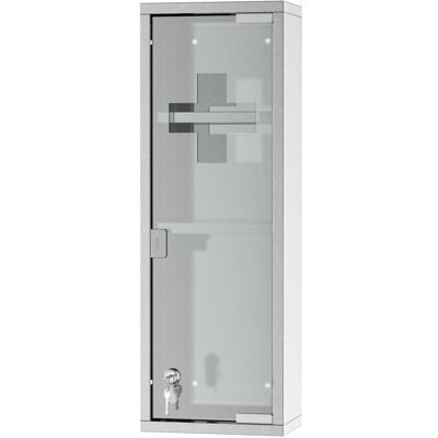 Armoire à pharmacie - kleankin - 2 étagères 3 niveaux porte verre trempé symbole croix - inox - 20x12x58cm - argent Gris - Publicité Armoire à pharmacie - kleankin - 2 étagères 3 niveaux porte verre trempé symbole croix - inox - 20x12x58cm - argent Gris - Publicité