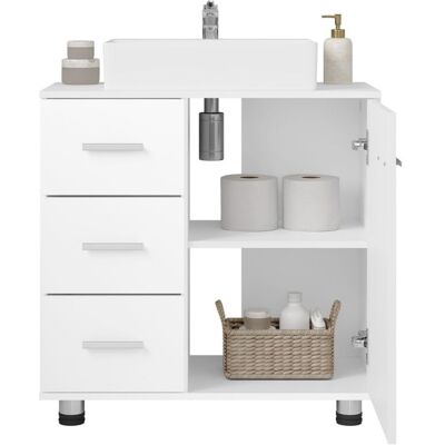 Meuble sous Lavabo EUGAD - 60x30x60cm - Meuble de Salle de Bains sous Évier - Bois dIngénierie - Blanc Blanc - Publicité Meuble sous Lavabo EUGAD - 60x30x60cm - Meuble de Salle de Bains sous Évier - Bois dIngénierie - Blanc Blanc - Publicité