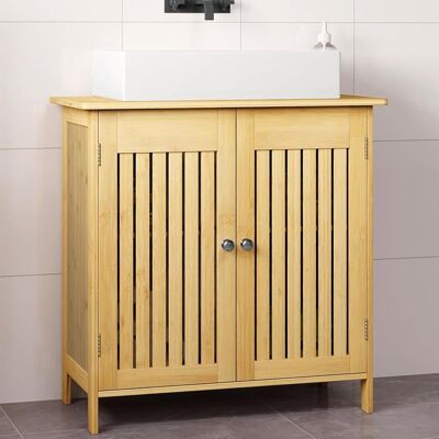 Meuble sous Lavabo - EUGAD Meuble Bambou - 60x30x60cm - 2 Portes à Lamelles Marron - Publicité Meuble sous Lavabo - EUGAD Meuble Bambou - 60x30x60cm - 2 Portes à Lamelles Marron - Publicité